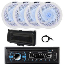 Pyle Marine Bluetooth CD Radio, 4x 8" 320W LED Speakers, Cover White , Antenna