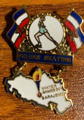 Vintage Figure Skating Winter Olympic Games 1984 Sarajevo Pin Free Shipping