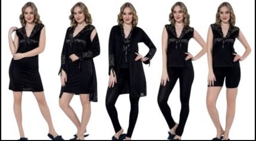 5 Piece Women pajamas with Robe, Dress, Camisole, Short, Pants