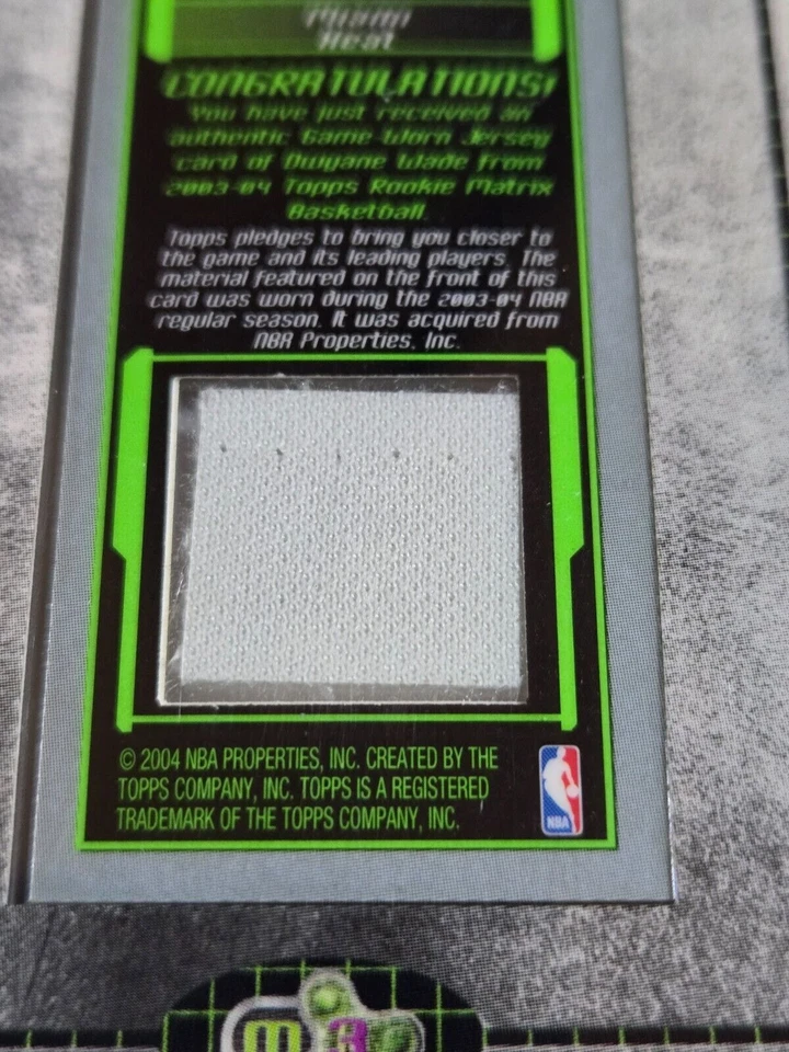 Camiseta deportiva Topps Matrix Dwyane Wade Rookie 2003 #parche usada en juegos RC - rara Foto 3 de 4