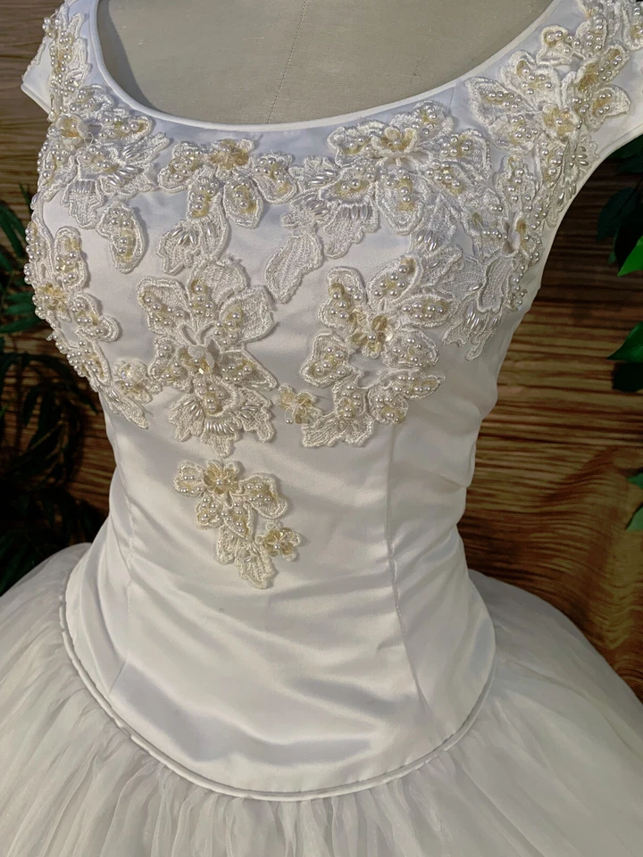 Jasmine White Tulle Satin Sleeveless Wedding Dress Ballgown Sequins Pearls Large - Image 2 of 4