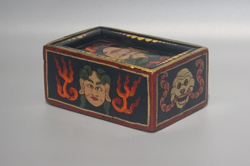 Wonderful Real Tibet Tibetan Vintage Old Buddhist Painted Skull Wood Jewelry Box