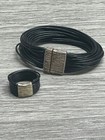 Tous Bracelet & Ring set Black Leather Strands sterling silver closure  vintage — photo 2