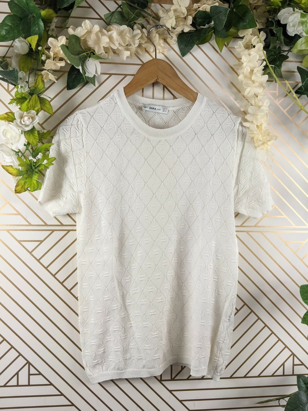 Zara Knit Textured Knit Short Sleeve White Shirt Top Size Small | eBay