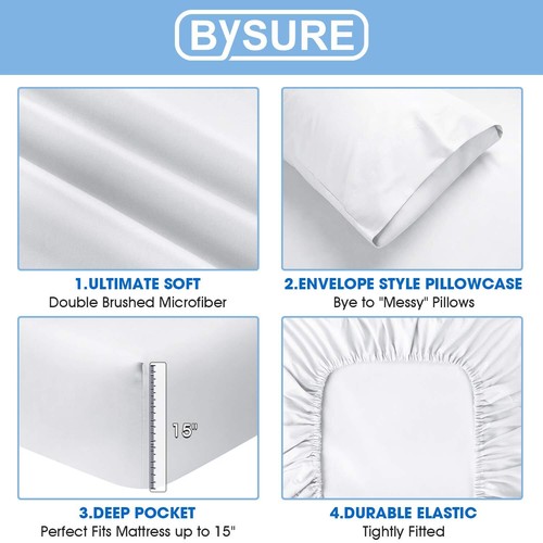 Hotel Luxury Bed Sheets Set 6 PieceFull White - Super Soft 1800 Thread Count ... - Picture 3 of 7