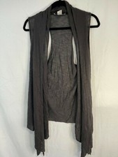 ensemble sleeveless cardigan open front gray sheer rayon made in USA medium