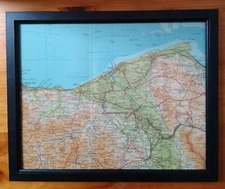 North Wales Coast around Rhyl - Framed Original 1952 Bartholomew Cloth Map 