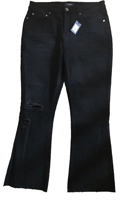 Cavalli Class Distressed schwarz High Rise Cropped Flare Raw Edge Jeans W29 neu mit Etikett