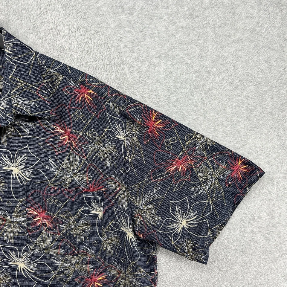 Рубашка мужская Ashworth XL с коротким рукавом на пуговицах для боулинга лагеря темно-синяя с цветочным узором для гольфа - Изображение 3 из 4