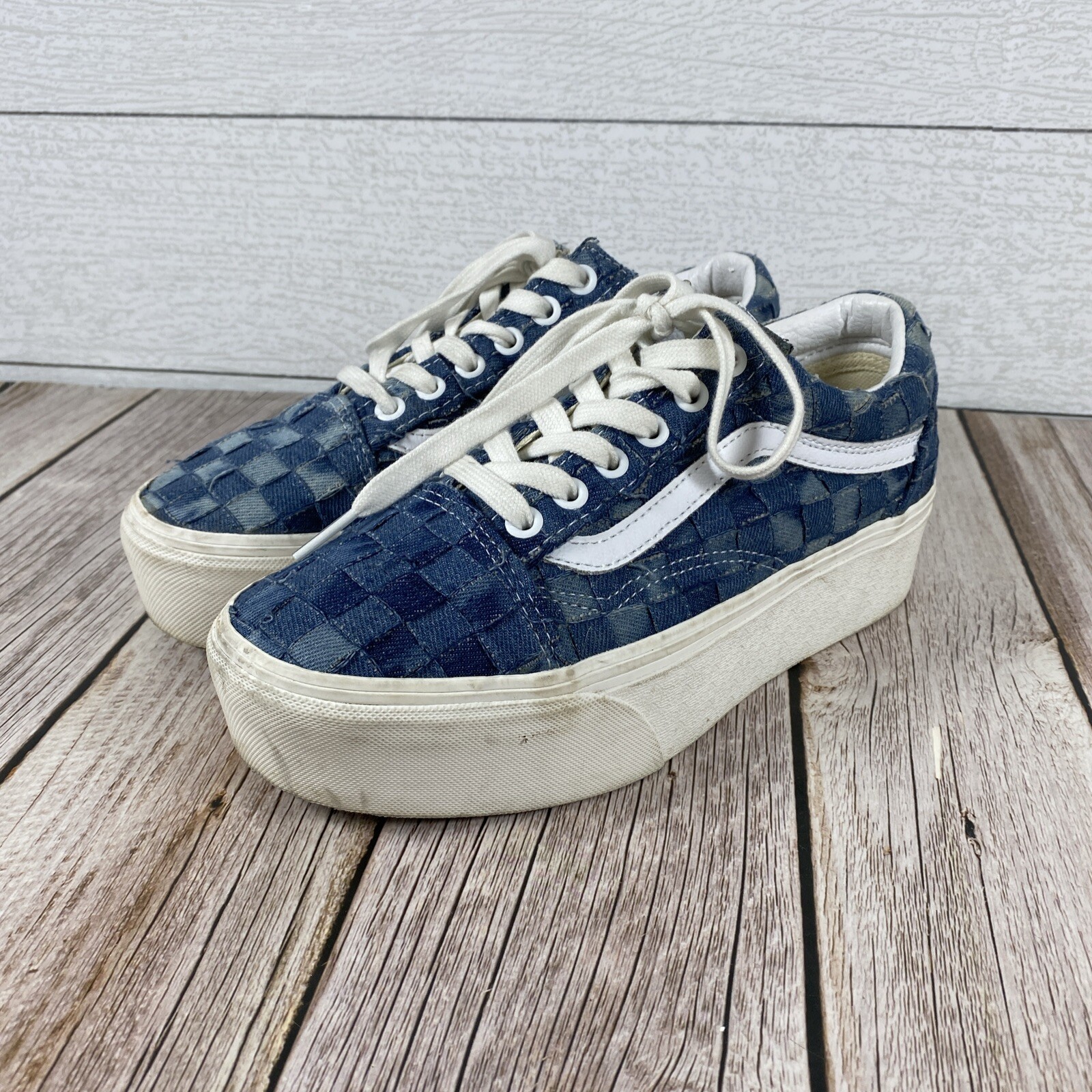 Vans Old Skool Stacked Platform Woven Denim Sneakers Blue Women's