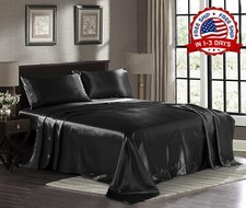 LUJO Sabanas Planas Saten Cal King Funda Para Almohada Seda Juego De Cama Suave