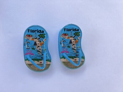 Pair of Florida Beach Sandal Flipflop Fridge Magnets With Real Sand
