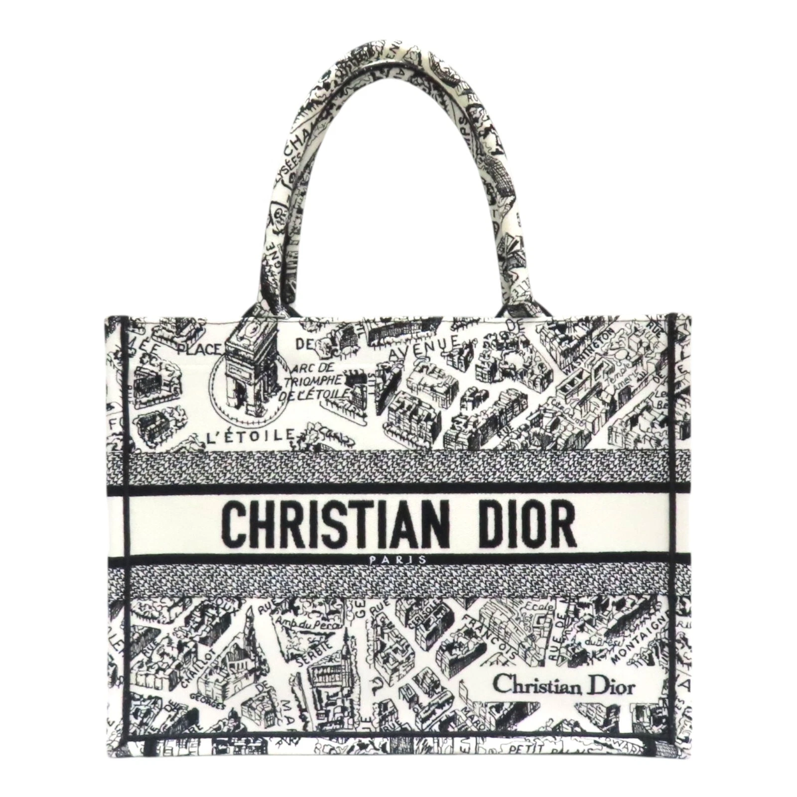 Sac fourre tout Dior Medium Book noir blanc broderie Plan de Paris