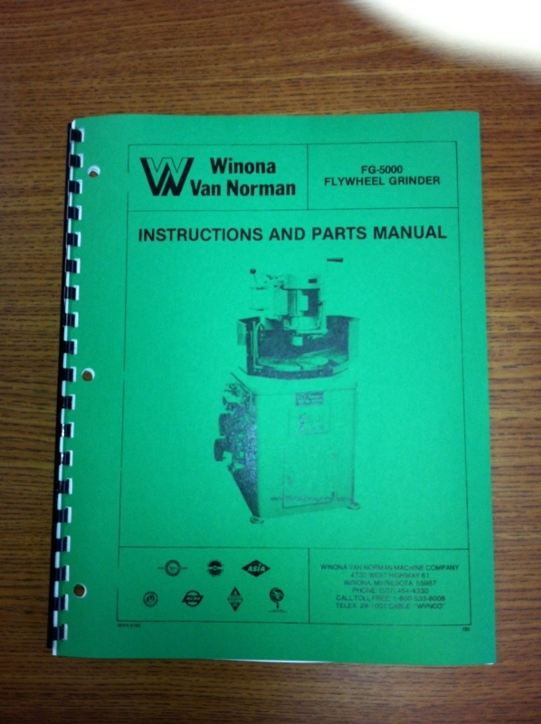 Winona Van Norman FG5000 Flywheel Grinder Manual eBay