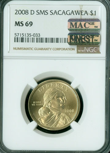2008 D SACAGAWEA LABEL DOLLAR NGC MS69 SMS PQ MAC FINEST MAC SPOTLESS *