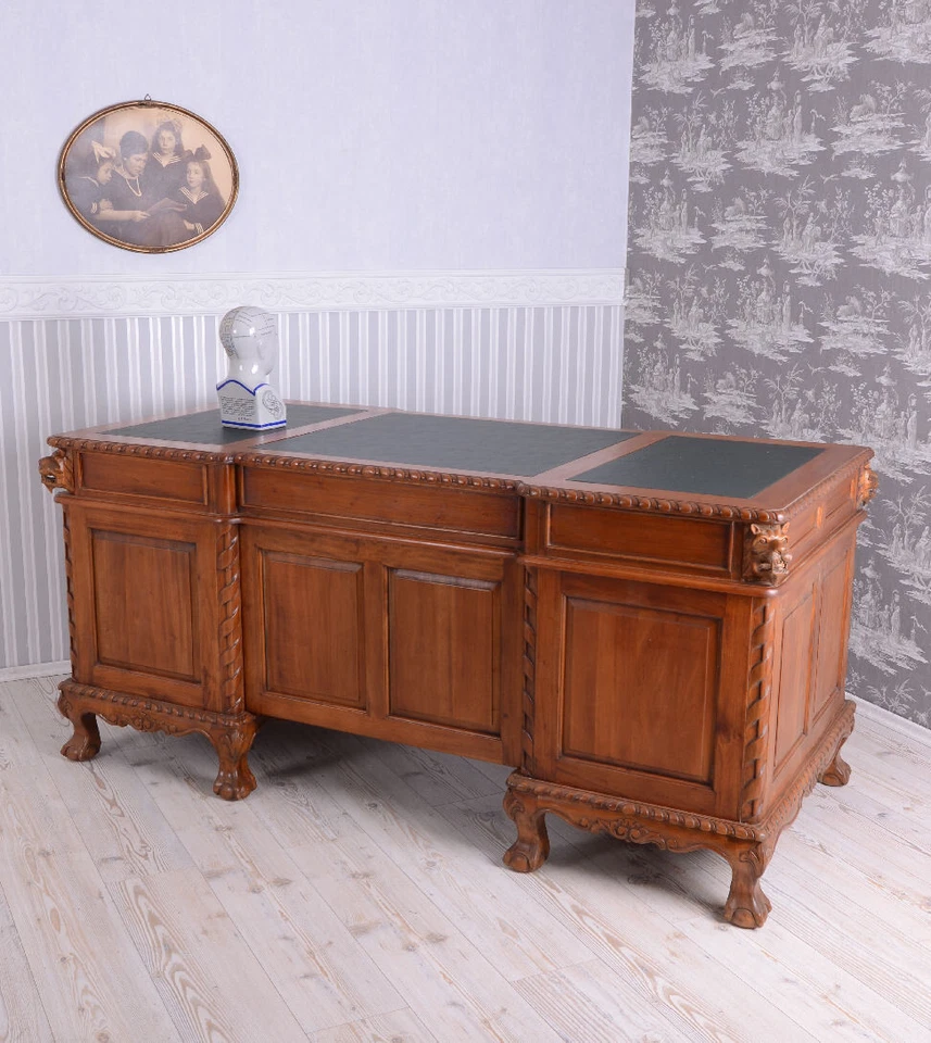 Luxus Schreibtisch Mahagoni Löwenköpfe Chefschreibtisch Bürotisch Computertisch  - Bild 4 von 4