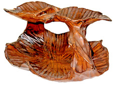 VTG Wood Hand Carved Basket Burl Style Fruit Bowl Leaves 9.5  X 14  Farmhouse