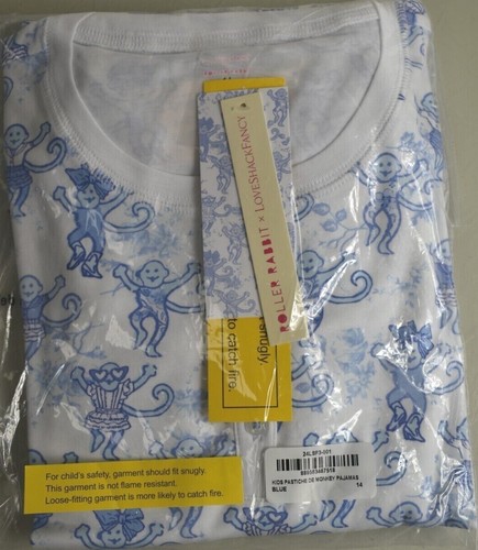 New Roller Rabbit X LoveShackFancy Kids Pastiche De Monkey Pajamas Blue 14 - Picture 6 of 6