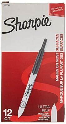Sharpie 1735790 Retractable Permanent Markers, Ultra Fine Point, Black, 12 Count