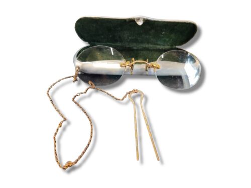 Antiguas gafas doradas GF SHUR-ON pasador de cabello redondo sin monturas con estuche de metal - Imagen 2 de 8