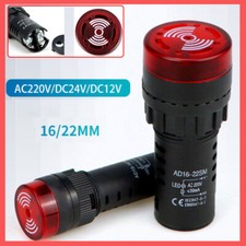 LED Pilot Light Indicator Panel Mount with Buzzer 12/24/220V AD16-22SM 16mm/22mm