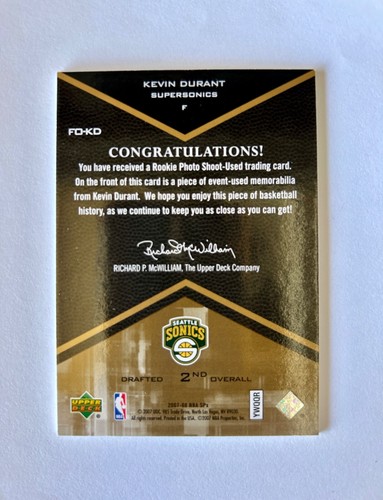 2007-08 Upper Deck SPx Kevin Durant Rookie Jersey Relic Card #FO-KD Sonics RC - Picture 2 of 2