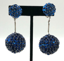 VTG Funky Blue Dangling Sequin Ball Clip Earrings MCM 1960s Groovy Fun Holidays