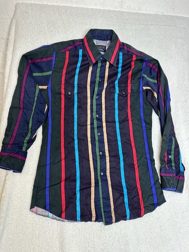Mens Panhandle Slim Western Shirt Sz 15 1/2 (S) Striped Pearl Snap Vintage Read