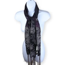 Gray Brown Colorblock Floral Fringe Rectangle Scarf 40x26