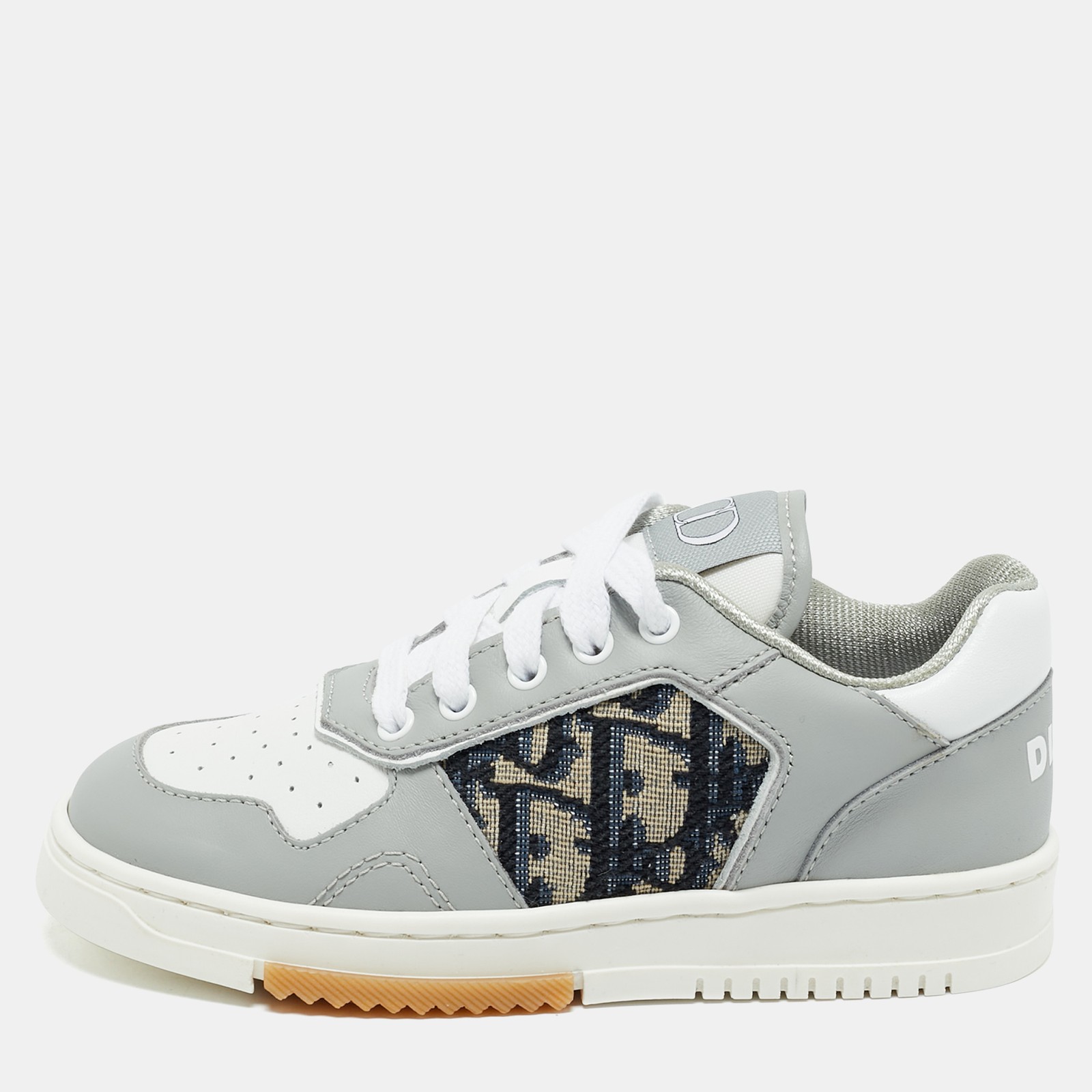 Dior B27 Uptown Sneakers in Grey Beige Leather Oblique Canvas Size 27