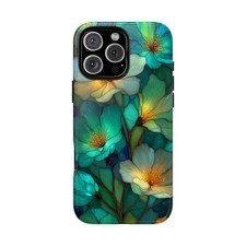 Phone Ink - Custom Case - Emerald Stained Glass Flowers