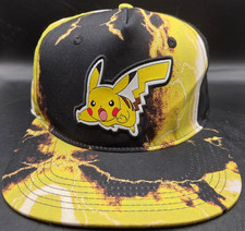 BIOWORLD Pokemon Pikachu Snapback Hat OSFM Black Yellow Lightning Adjustable