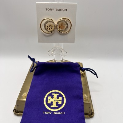 TORY BURCH New Gold And Diamond Open Miller T Logo Stud Earrings