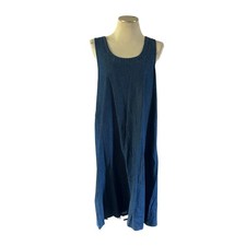 Vtg Y2K 2000s Denim Jumper Maxi Dress Silver Buttons Plus Sz 16W Cottagecore