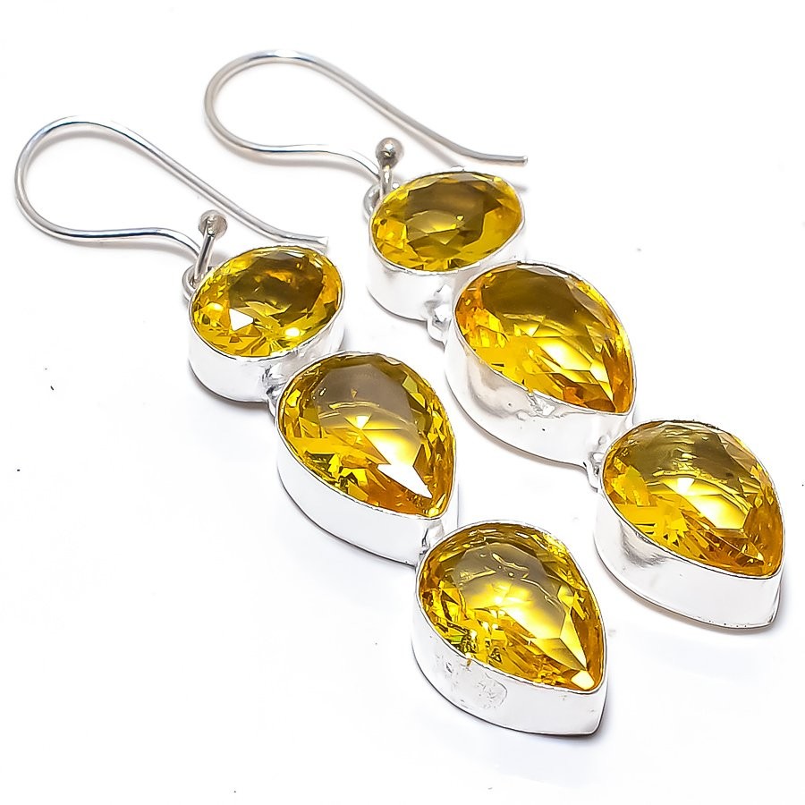 Citrine Gemstone Handmade 925 Sterling Silver Jewelry Earring 2.0