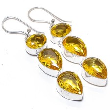 Citrine Gemstone Handmade 925 Sterling Silver Jewelry Earring 2.0"
