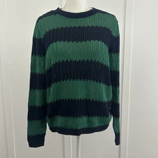 Loft womens sweater striped green and blue knit top size XL