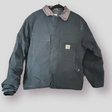 Carhartt Mens Black Quilted Chore Coat Brown Corduroy Collar Size  READ