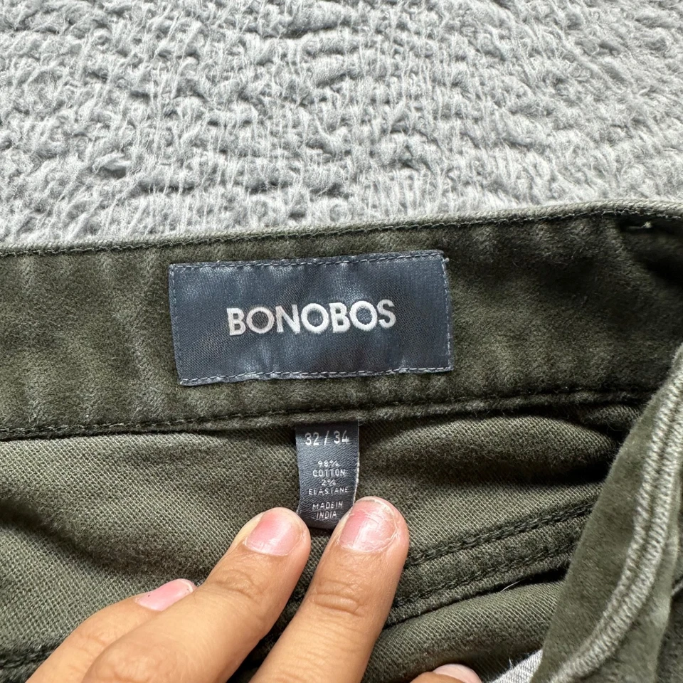 Calça chino Bonobos masculina 32x32 verde algodão stretch ajuste reto - Imagem 3 de 4