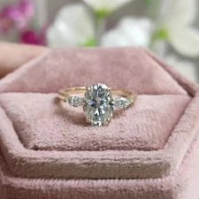 2.20 CTW Oval Cut Moissanite Three Stone Wedding Ring 14K Yellow Gold Plated