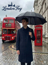 London Fog Men's Black Trench Coat Zip Out Faux Fur Lining Size 52 Regular EUC