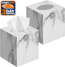 2 Pack Tissue Box Cover, Square Plastic Tissue Holder Non-Slip Base, Marble