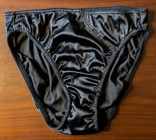 VTG Victoria  s Secret Second Skin Satin Full Bikini Panty M Black Y2K Glossy Nyl