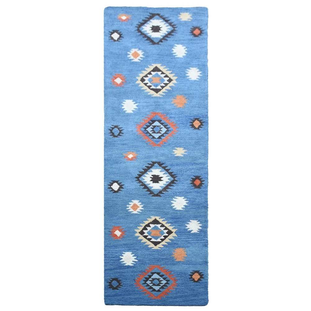Hand Tufted Wool 2'6''x10' Runner Area Rug Oriental Light Blue
