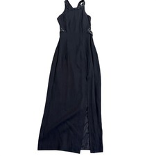 Dave Johnny VTG Y2k Black Rhinestone Halter Open Back Maxi Dress Formal S/8