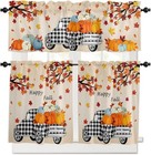 3 Piece Autumn Fall Pumpkin Valance w/Tiers Curtains Plaid Truck 27"W X 36"L New