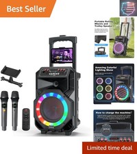 Karaoke Machine with 2 Wireless Microphones, Rolling Wheels, and Trolley   88...