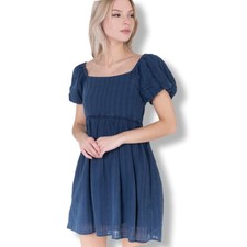 American Eagle Blue Milkmaid Puff Sleeve Babydoll Dress XL Cottage Backyard