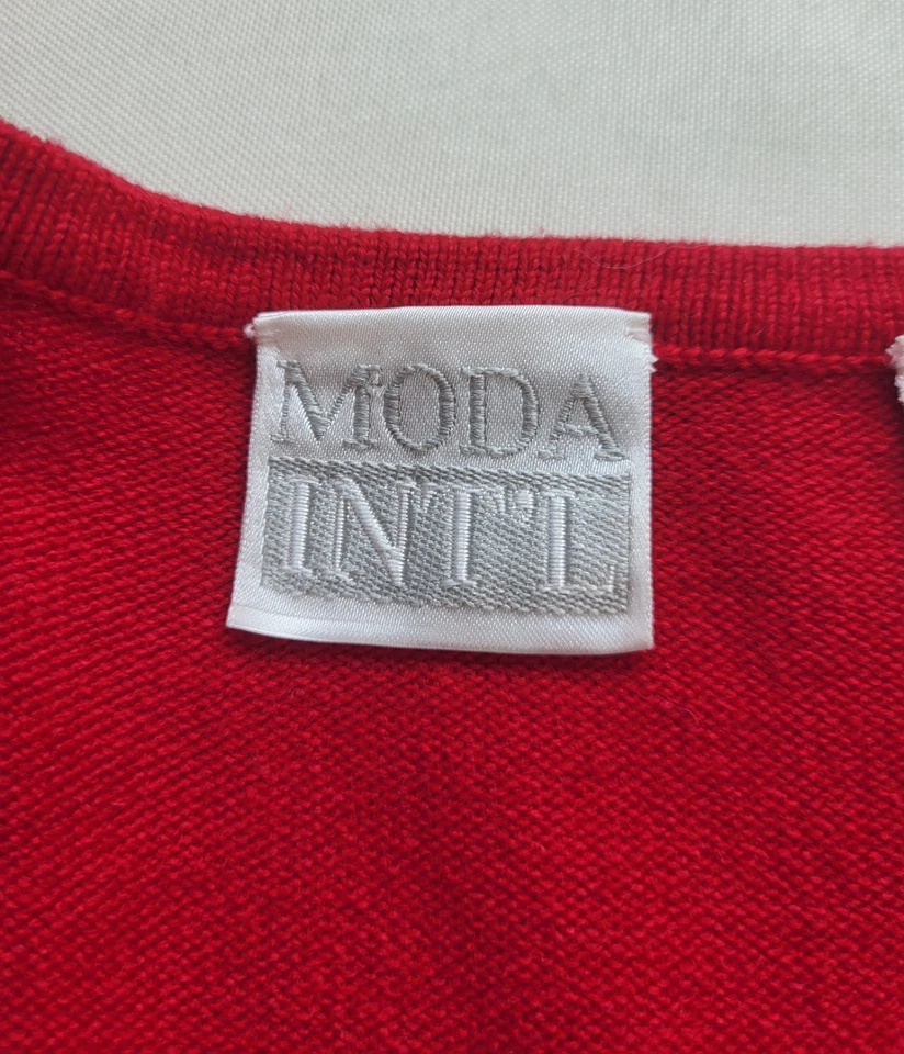 Vintage Moda INTL Sweater Dress Red Knit Silk Blend Sleeveless V Neck 90s Y2K - Image 3 of 4