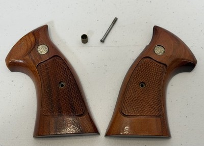 Original SMITH & WESSON S&W Factory Target Wood Grips N Frame W/ Screw & Spacer